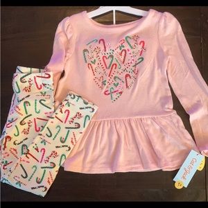 New Cat and Jack Pink Heart Candy Canes outfit Girls 5T
